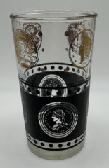 Set Of 3 Gold Coin and Black Glass Tumblers MCM Continental Can Company 4.5” H