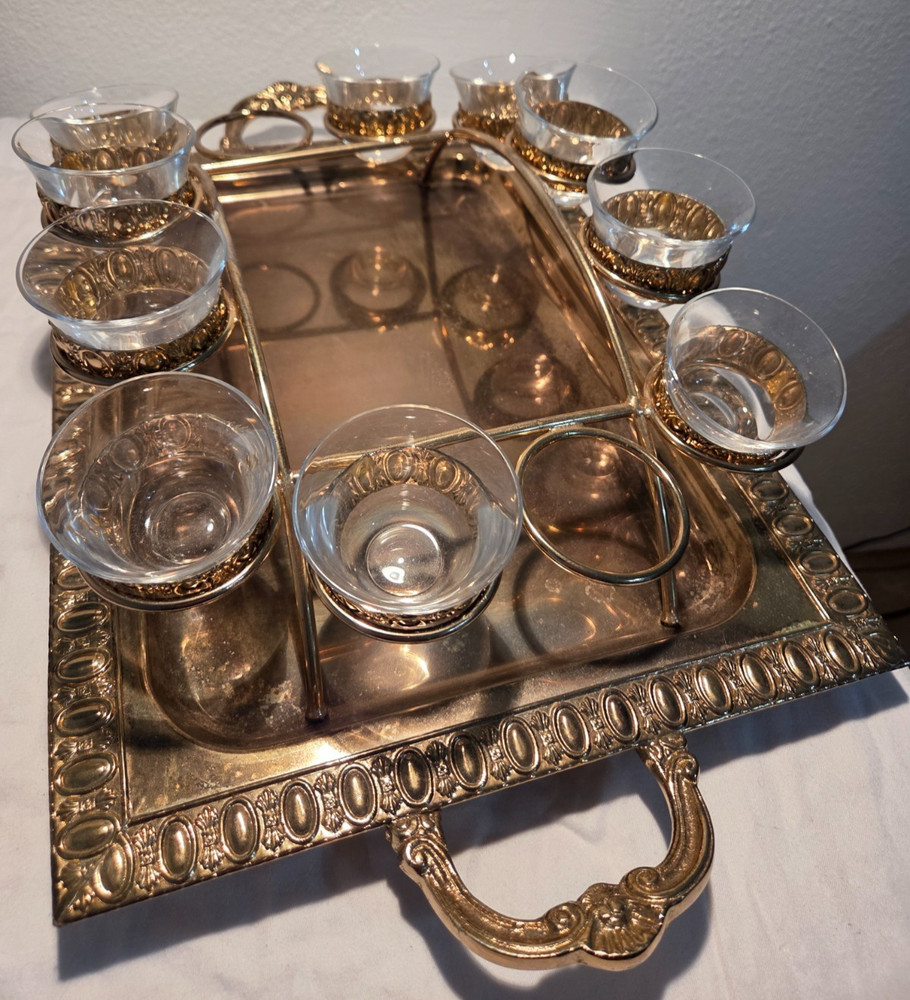 RARE Design Vintage 22K Gold Trimmed Cordial/Bar/Punch Cup Mid Cent. Set/10