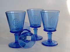 La Rochere Colbalt Blue Anchor Wine Glass Goblet 8 Oz 5.5″, Made In France