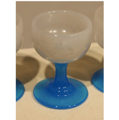 Antique 19th Century French White Blue Opaline Champagne Glass Goblets Set of 4