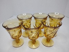 Vintage Fostoria Jamestown Amber Water Goblets 5.875″ Swirl Stemware – Set of 6