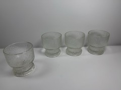 Vintage Krosno Poland Bark Textured Ice Glass Footed Tumblers Set of 4 MCM