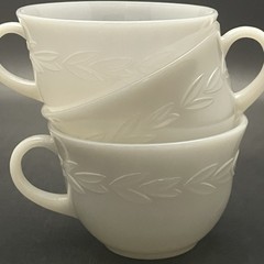 Fire King by Anchor Hocking 3 Piece Gray Laurel Tea Cups 1951-65 Made in USA 8oz