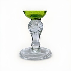 Pier 1 Green Mouth-Blown Glass Goblets, Set of 4, Bubbles & Swirl Pattern, 7.75″