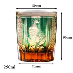 Amber Green Whiskey Glasses Japanese Style Hand Cut Crystal Kiriko Glass 8.5oz