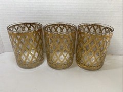 3 MCM Culver 22kt Gold Overlay Cocktail Glasses Hollywood Regency