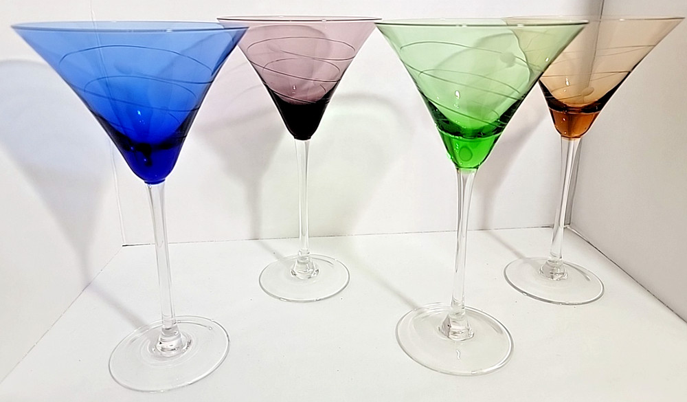 VTG Lenox Tuscany Seasons Collection Etched Colored Martini Glass 6 oz Set of 4