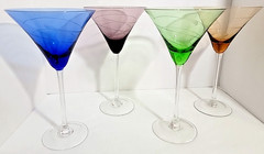 VTG Lenox Tuscany Seasons Collection Etched Colored Martini Glass 6 oz Set of 4