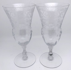 Set of 2 Cambridge Glass Etched Portia Clear Stemmed ICED TEA GOBLETS 7-1/2″H