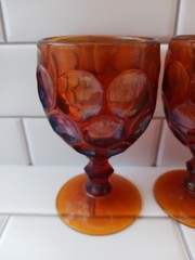 Vintage Amber Imperial Provincial Heisey Whirlpool Pattern Goblet Glass Set Of 4