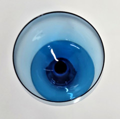 Set of 10 Vintage Empoli Italian Peacock Blue Wafer Stem Wine Goblets MCM 5″
