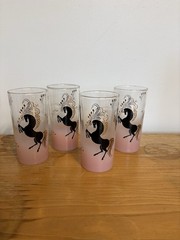 Set of four vintage Libbey frosted pink highball glasses horses 22K Gold Accents