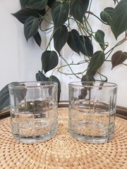 Vtg Tartan Manchester 2 Double Old Fashioned Glasses 14 Oz Anchor Hocking 3 1/2″