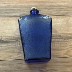 Cobalt Blue Pebbled Glass Bottle Decorative Flask With Cork Stopper 9 In