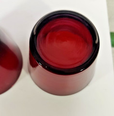 Set of Two Ruby Red Glass Tumblers or Voitve Holders 3″ Tall 3.5″ Diameter