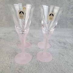Sasaki Capistrano Crystal Barware Cordial Glasses Frosted Pink Stem 6″H Japan