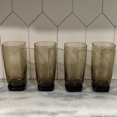 Libbey Carrington Tawny Smoke Highball Glasses, Set of 4, Square Bottom Tumblers