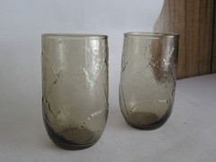 2-Anchor Hocking Sherwood Leaves Smokey Brown 3.75” Juice Glasses