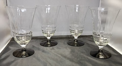 Set 4 Fostoria Glass 870 Parfait Goblets Black Base Clear 1930-40 6″