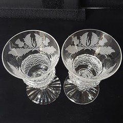 Edinburgh Crystal Thistle Cordial Glasses SET OF TWO Scotland Cut Crystal 3-1/2″