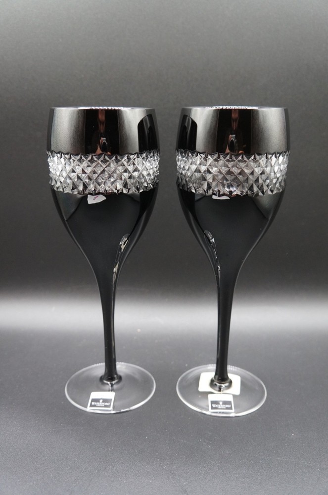 Set of 2 JOHN ROCHA Waterford Crystal Black Cut Red Wine Glasses in Original Box