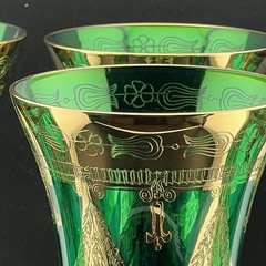 Set of 6 Mouth Blown Arte Italica Medici 24-K Gold/Green Champagne Flutes *READ*