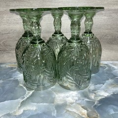 Bali Wine Goblets Set Of 5 Green Embossed Palm