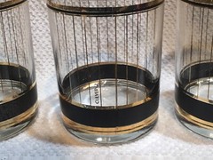Culver Devon Double Old Fashion Glass Tumblers (3) Gold Pinstripe & Black MCM