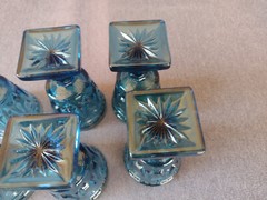 Vintage Blue Glass Square Foot Apertif Glasses – Set of 6