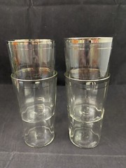 Vintage Silver Rim Optic Paneled MCM Tumblers Glasses 5” Barware Set of 4