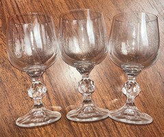 Bohemian Crystal Claudia 6.5” Wine Glasses Faceted Prism Ball Stem Set of 3