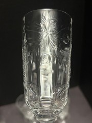 VTG Glastonbury-Lotus Fern/Flower/Star CUT GLASSES 3 Champagne 3 Juice 3 Bowls