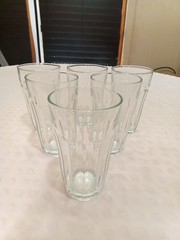 Set Of 6 Vintage Pasabahce Palaks 10 Panel Heavy Glass Tumblers
