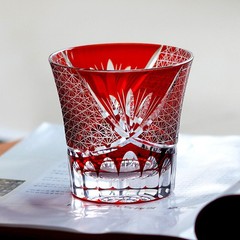 Japanese Style Crystal Glasses Whiskey Glass Hand Cut Clear Glass Red 220ml/8oz