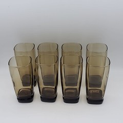 Vtg Libbey Carrington Smoke 17 oz Cooler Brown Square Hi-ball Tumbler Glasses 8