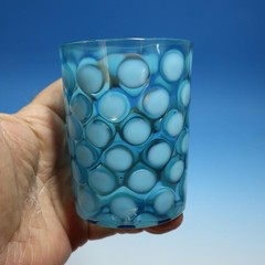 Fenton Art Glass – Opalescent Blue Coin Dot – 3 Tumbler Glasses – 3 5/8 inches