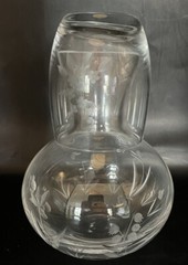 Vintage Etched Glass Tumble Up Clear Bedside Water Carafe Cup Tumbler Floral SET