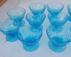 Vintage 1960’s Morgantown Seneca Driftwood Peacock Blue Sherbet Footed Set Of 2