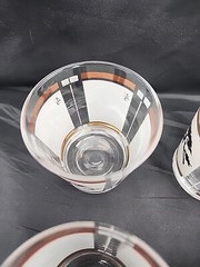 4 Far East Bonsai Tree Whiskey Rocks Glasses MCM Gold Black White Vtg Asian Vibe