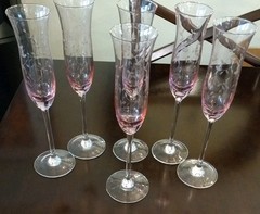 Set of 6 Vintage Lenox HEATHER Pink Floral Etched 11” Crystal Champagne Flutes