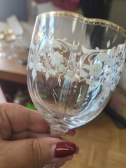 Lobmyer Quatrefoil Lobed Enamel Glass Wine Goblet Floral & Gold
