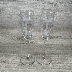 Rolf Glass Palm Trees Etched 8oz Champagne Flute Glasses Set of 2