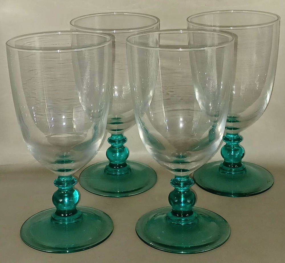 Set(4) Cristal D’Arques-Durand COUNTRY MANOR TURQUOISE Water Goblet 14oz Glasses