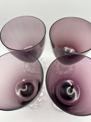 4 Vtg Fostoria American Lady Amethyst 8 Oz Water Goblets, 6 1/8”, Blown, MINT