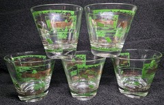 Vintage MCM Green Gold Architectural Rocks Glasses Set of 5 Old Fashioned