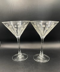 Vintage MCM Etched Polka Dot Starburst Martini Glasses Pair- 6 Ounces