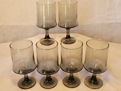 Vntg Libbey MCM 1970’S Tawny Accent 6pc Wine Goblets Smoke Brown Bar Stemware
