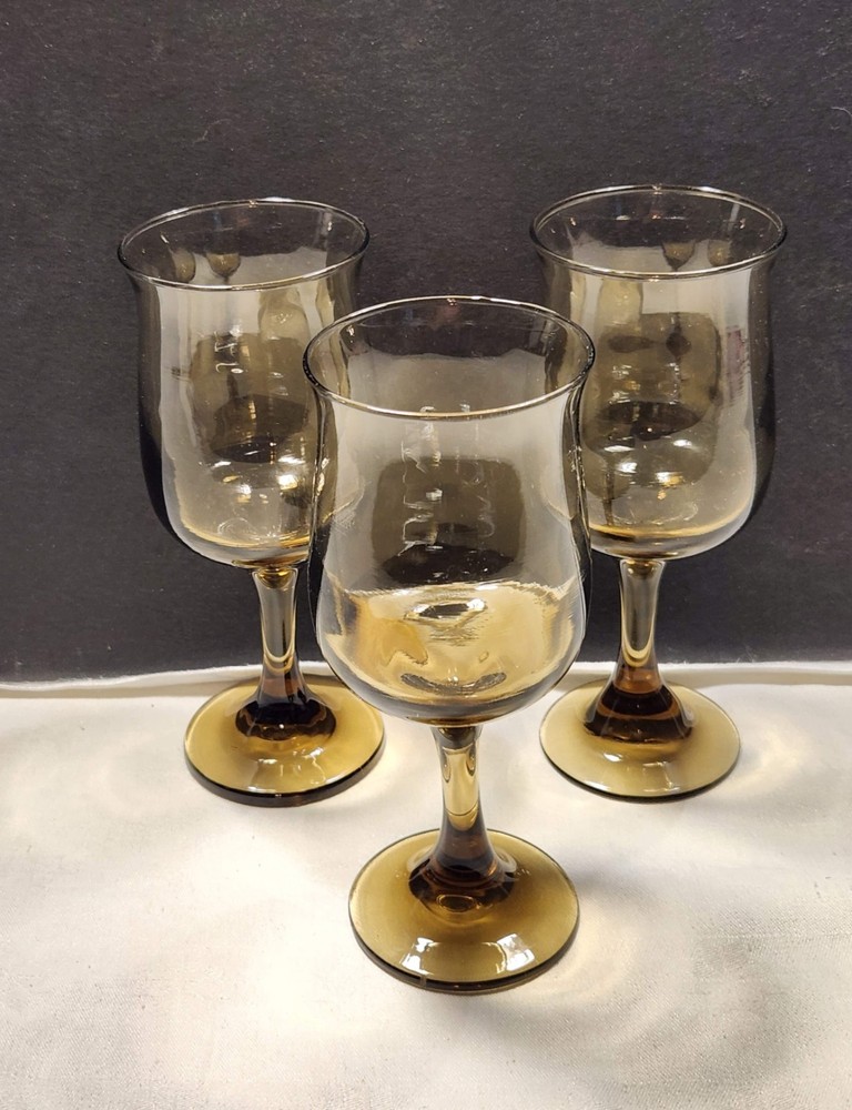 Vintage MCM Libbey TULIP Tawny Smoke Brown 8oz Water Stem Goblets 7 1/4″