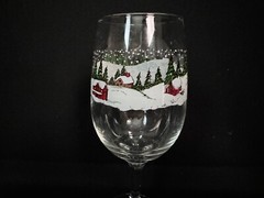 4 Vintage Libbey Christmas Winter Village Countryside Snow Scene Goblets 7 1/2″