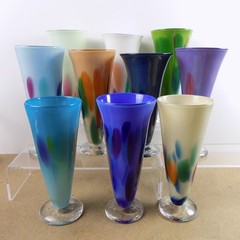 10 Fitz Studio Art Glass Tumblers Glasses Multicolor Signed 8″ Tall VGC